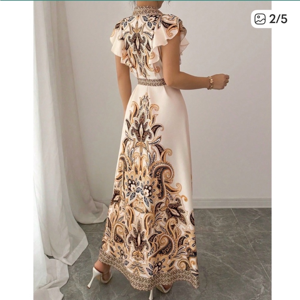 Bohemian Elegant Cream and Gold Maxi Dress NWT size L - Picture 2 of 5